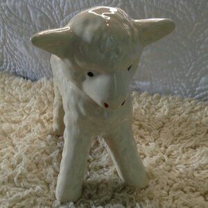 VTG Standing Lamb Ceramic planter; Collectible, Kidcore, Nursery, Mary Lit Lamb